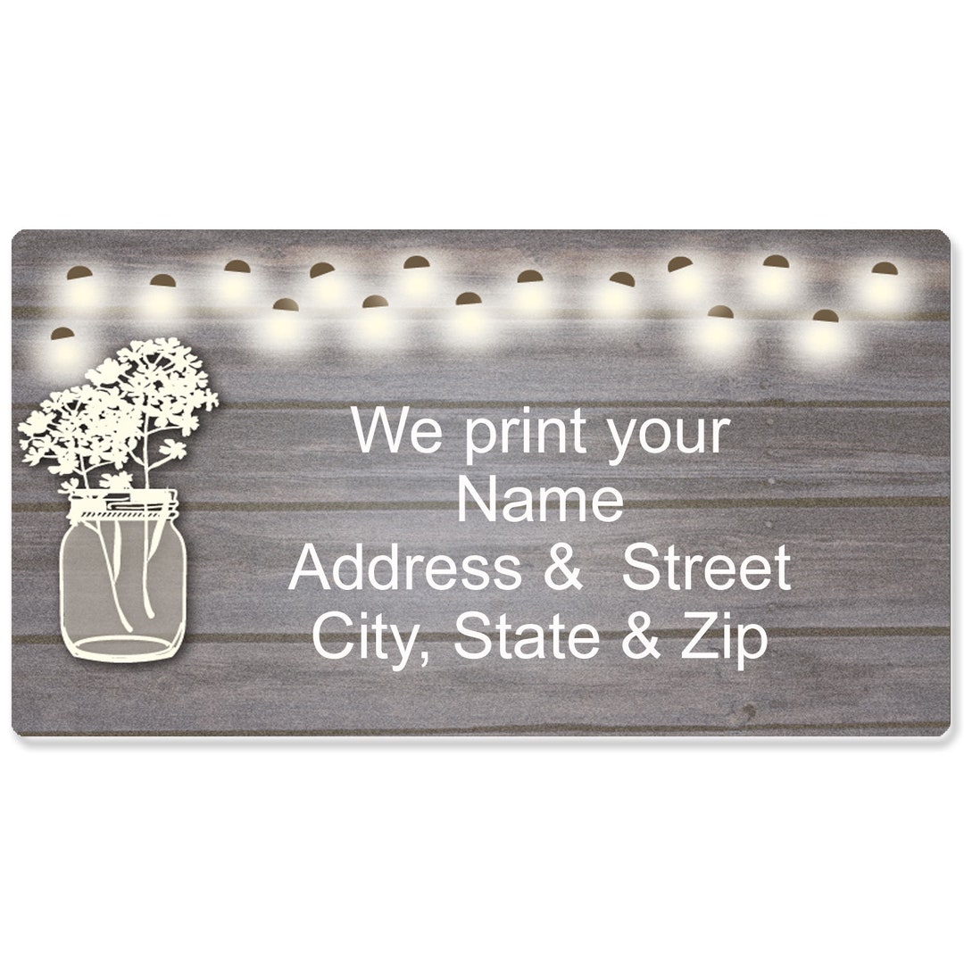 Rustic Address Label - Lights and Mason Jar Personalized Address Label ...