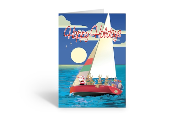 Sailboat Happy Holidays Christmas Card 18 Cards /& Envelopes 60023