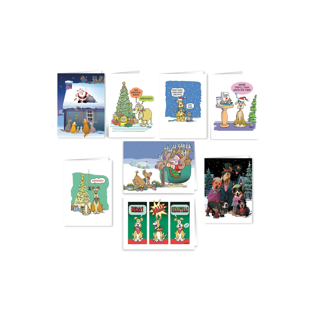 Funny Dog Christmas Card Variety Pack- 16 Dog Christmas Cards & 25 ...