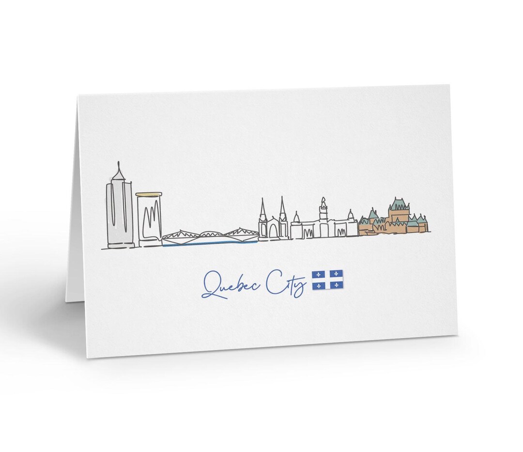 Fun Quebec Skyline Pencil Drawing Note Cards - Single Note Card W ...