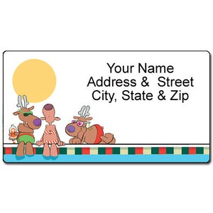 Poolside Reindeer Personalized Return Address Label - Christmas Fun-Customized Address Label - 22016