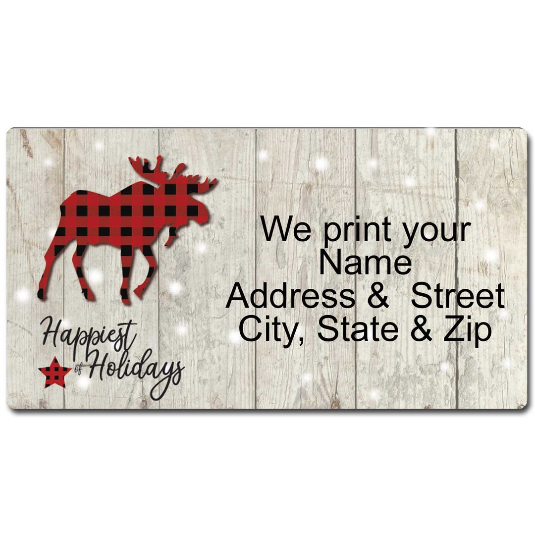 Rustic Moose Happy Holidays Personalized Return Address Label ...