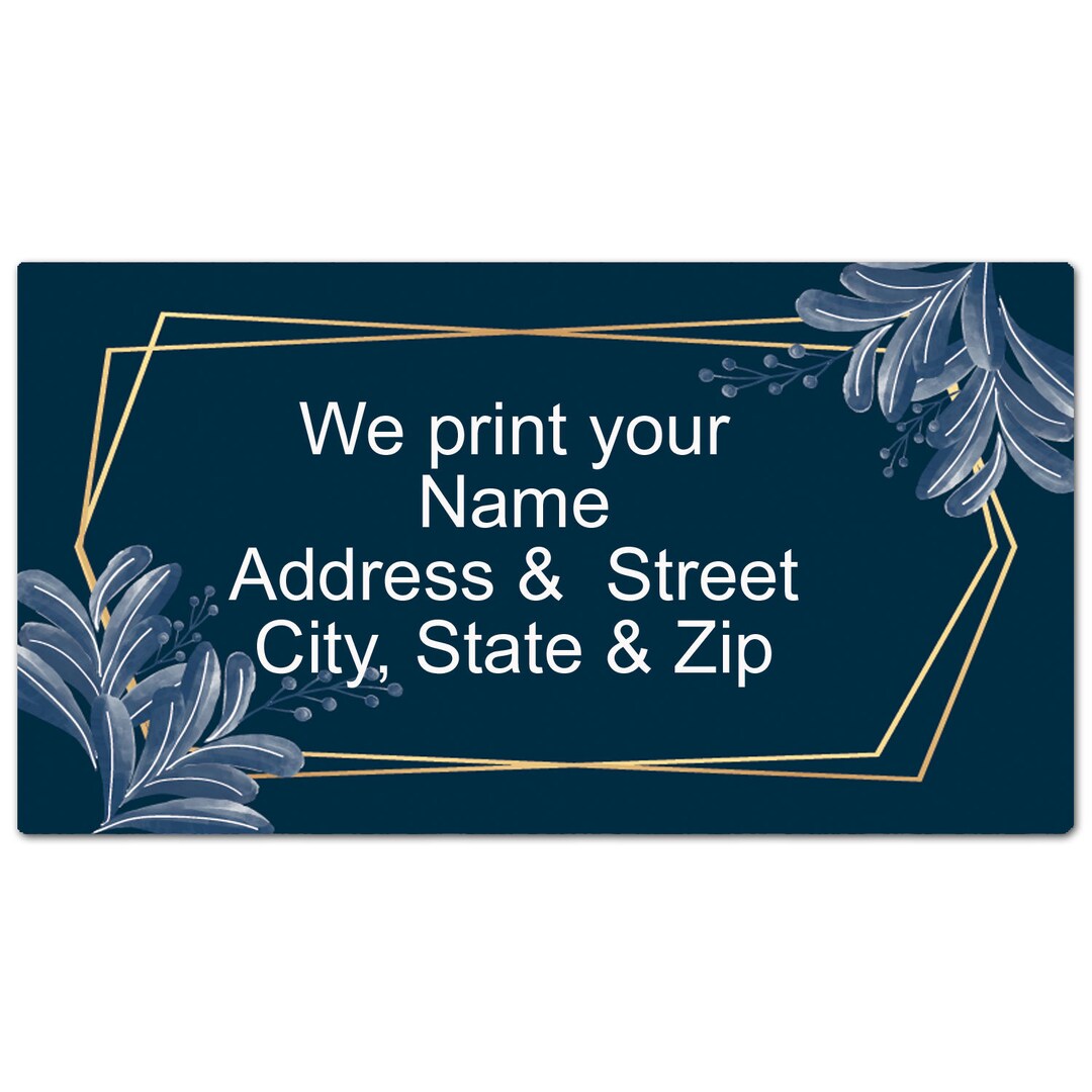 Floral Navy Blue Custom Return Address Labels - 90 Glossy Personalized Labels, 1.25x2.75 Inches - View #9