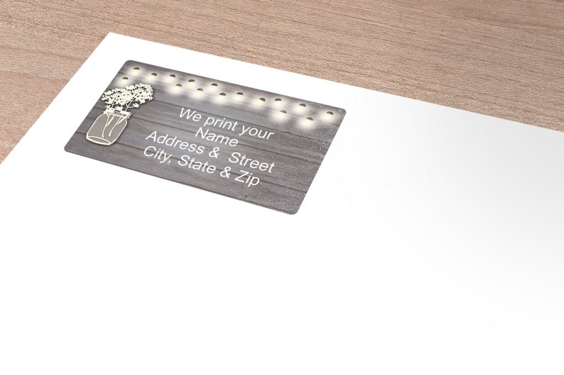 Rustic Address Lables Rustic Address Label - Lights and Mason Jar Personalized Address Label ...