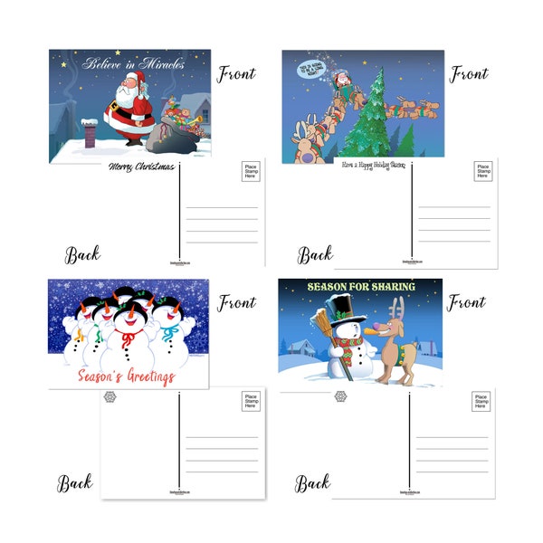 Funny Christmas Set Postcards - Assorted Christmas Postcards - 4 x 6 Holiday Postcards - 17018