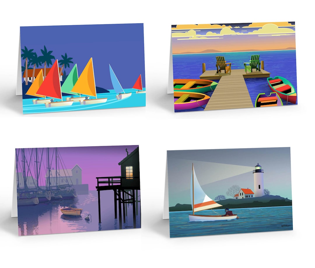 Nautical Boating Assorted Note Cards - 12 Boxed Cards & Envelopes ...