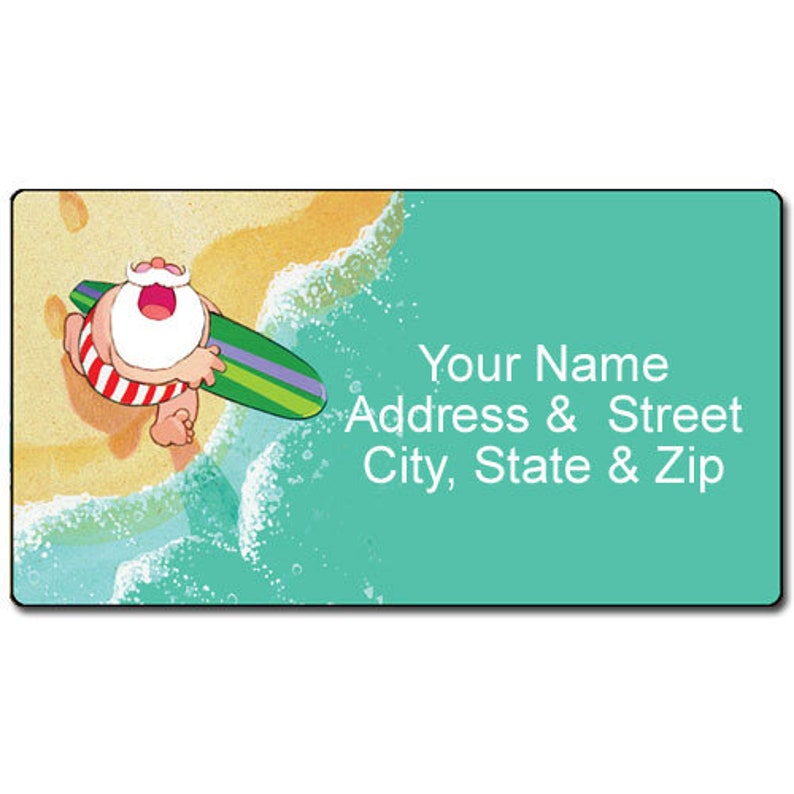 22093 Surfing Santa Personalized Return Address Label Christmas Fun-Customized Address Label