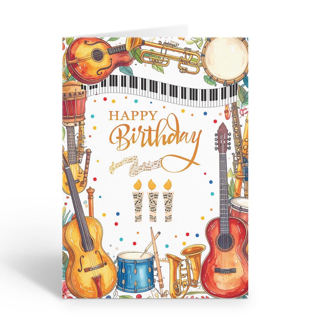 Musical Instrument Birthday Card - Music Lover's Gift - Etsy