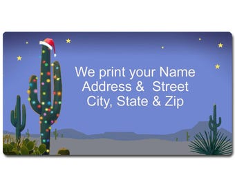 Personalized Holiday Saguaro Cactus Return Address Labels, Self-Adhesive Glossy Finish