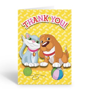 Cute Dog and Cat Thank You Blank Notecard - 10 Notecards and Envelopes - B14203