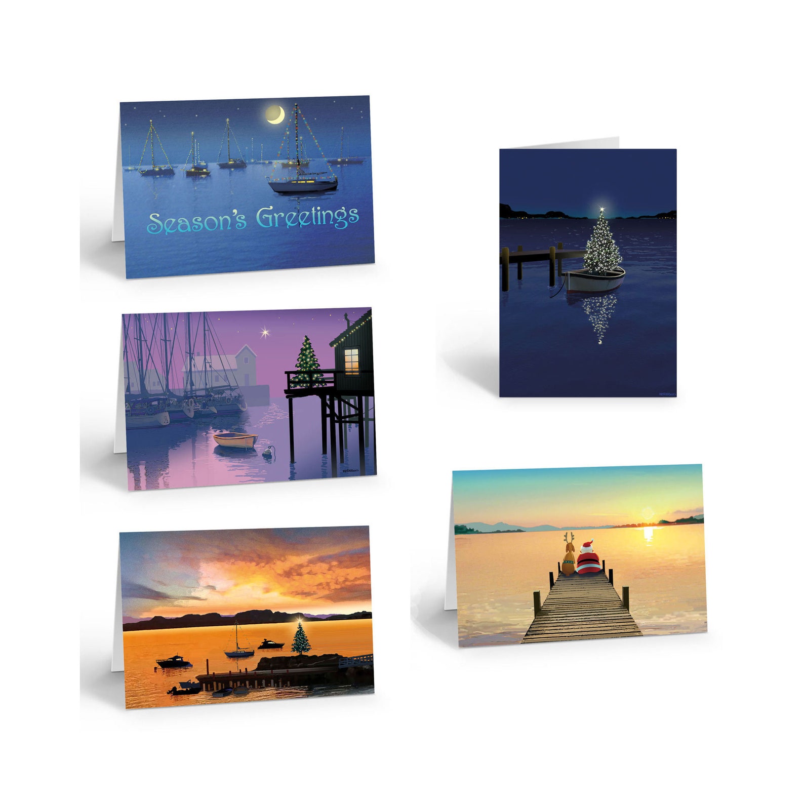 Nautical Theme Christmas Card Variety Pack - 15 Boat Christmas Cards ...