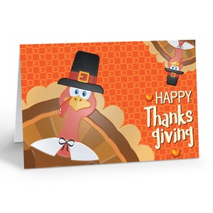 Cute Turkey Happy Thanksgiving Card - Blank Thanksgiving Day Cards - 12 Cards & Envelopes - B16103