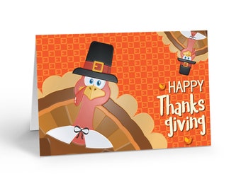Cute Turkey Happy Thanksgiving Card - Blank Thanksgiving Day Cards - 12 Cards & Envelopes - B16103