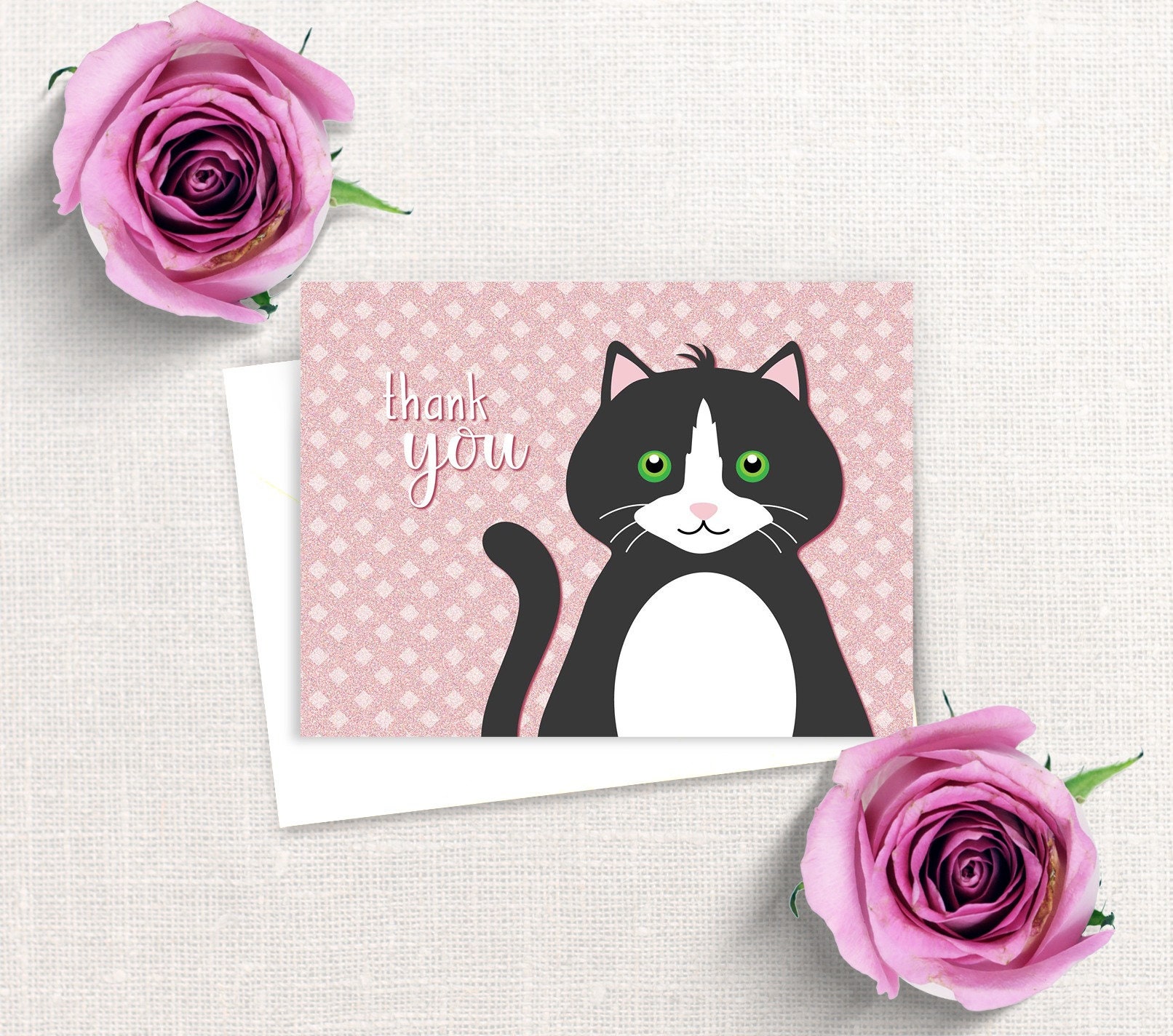 Adorable Tuxedo Cat Thank You Note Card - 10 Thank You Note Cards and ...