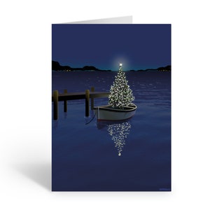 Christmas Tree Boat  - 18 Boating Cards and Envelopes - Nautical Christmas Cards -60043