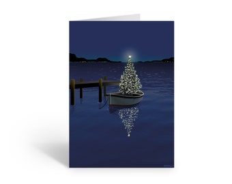 Christmas Tree Boat  - 18 Boating Cards and Envelopes - Nautical Christmas Cards -60043