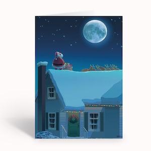 Rooftop Moon Gazing Santa - 18 Christmas Cards & Envelopes - 20133