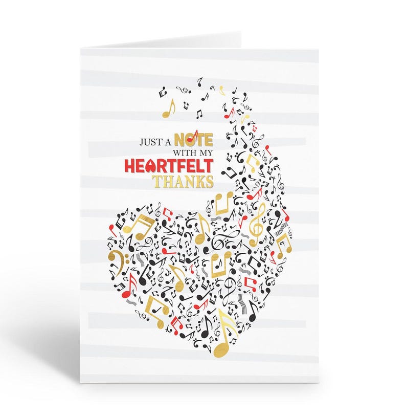 Cute Music Notes in Shape of Heart Thank You Note Cards - 10 Note Cards ...