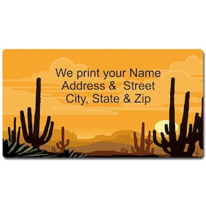 Custom Address Labels with Sunset Cactus Design - Personalized Self-Adhesive