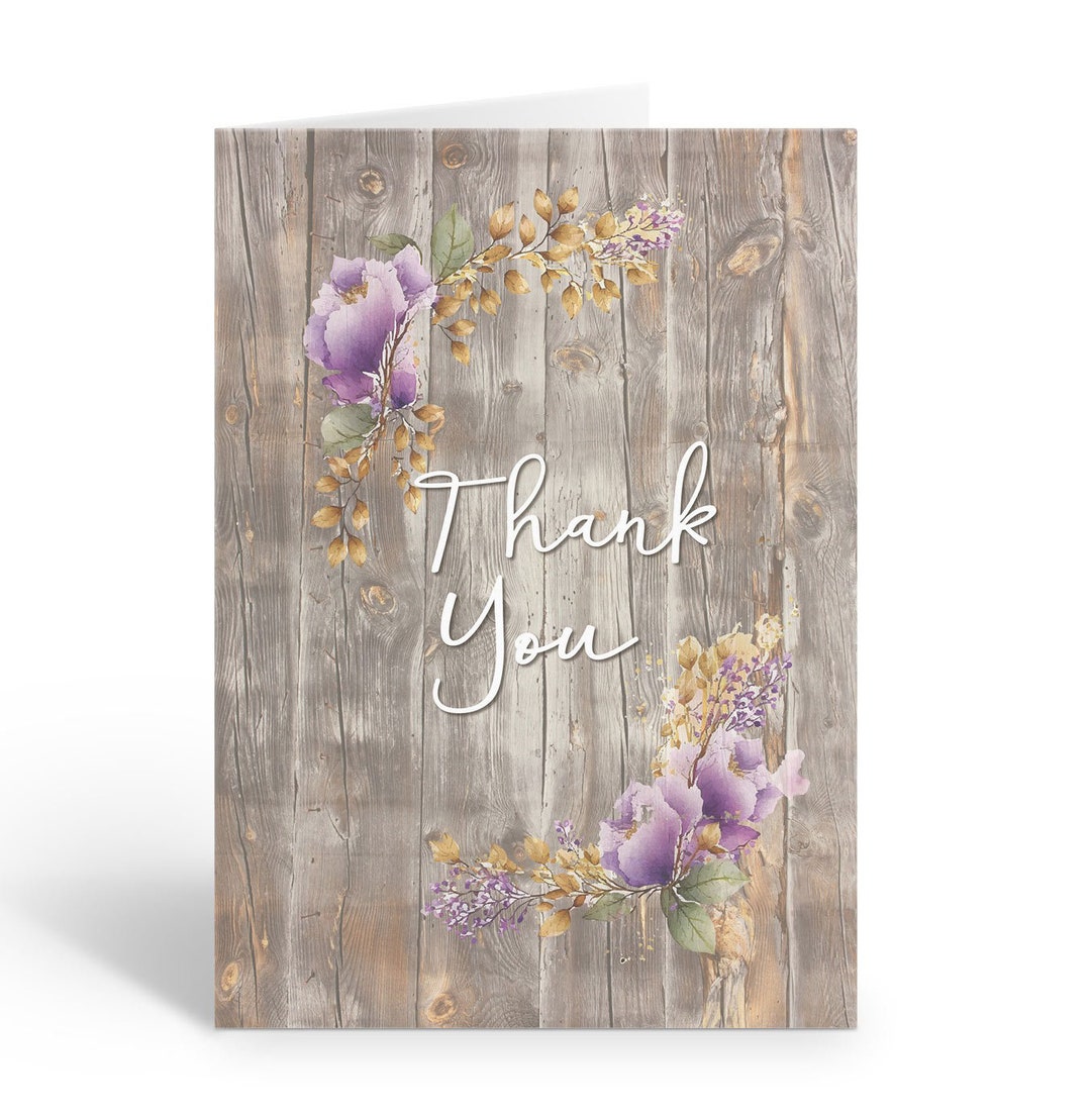 Rustic Purple Floral Thank You Note Card - 10 Boxed Cards & Envelopes ...
