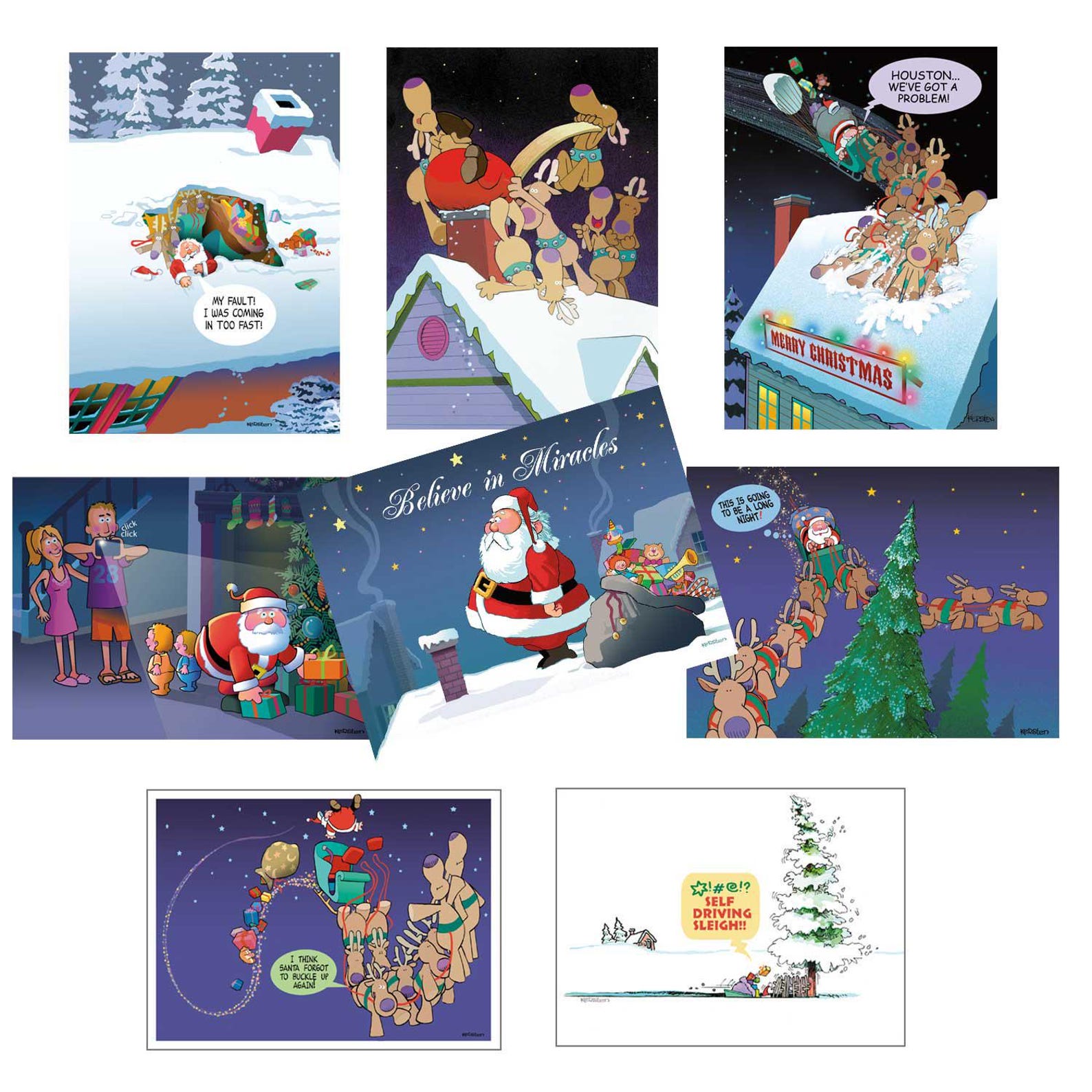 Funny Christmas Card Assorted Box 6 Designs, 3 Cards per