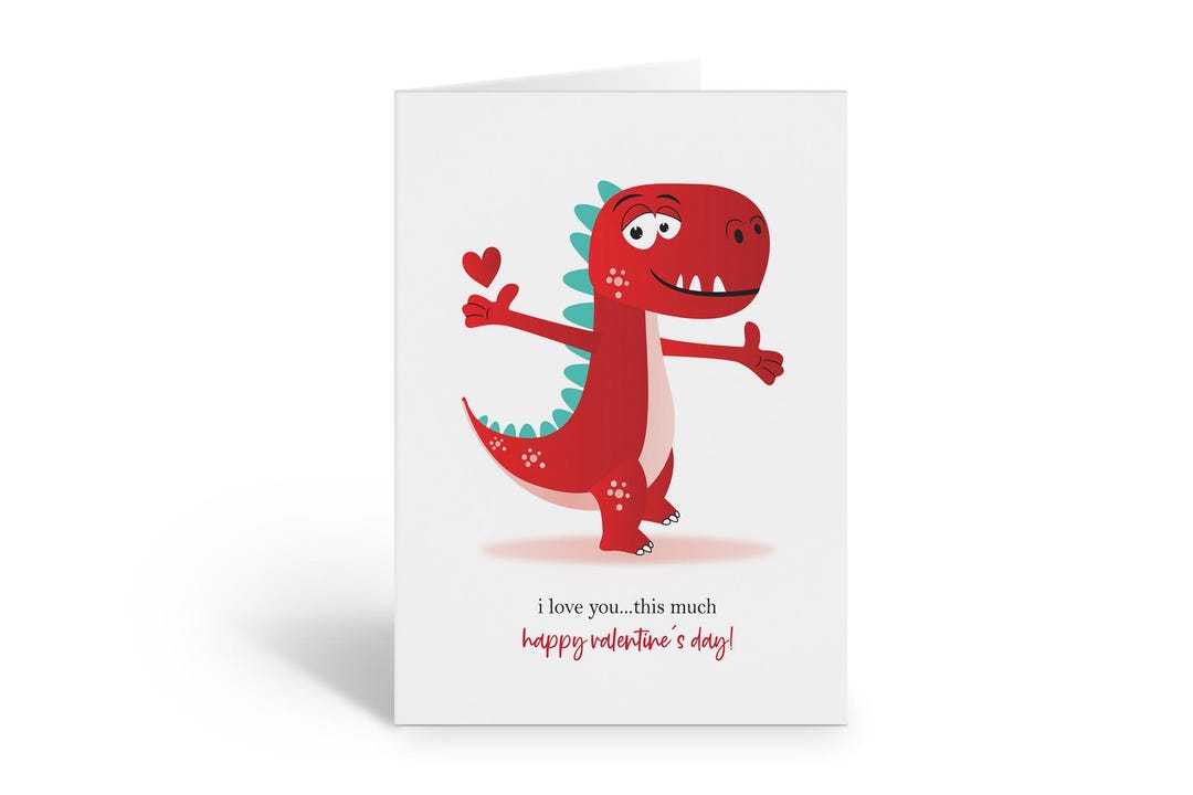Cute Dinosaur Valentine's Day Card - Single Card With Envelope - 4.5 X ...