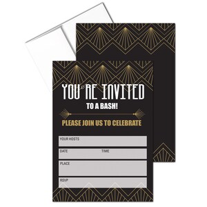 Elegant Art Deco Fill-in Party Invitation - 25 Invitations & Envelopes - Weddings, Birthday, Shower, Rehearsal  - B15225