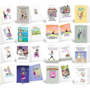 Funny Birthday Card  Assorted Humorous  of 16 Cards & Envelopes - Full Color Front and Interior -  735