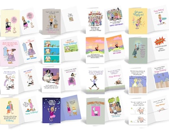 Funny Birthday Card  Assorted Humorous  of 16 Cards & Envelopes - Full Color Front and Interior -  735