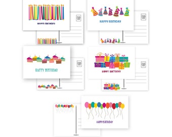 Set of 50 Assorted Happy Birthday Postcards - Full Color Both Sides! - 4 x 6 Birthday Postcard - B17052-V