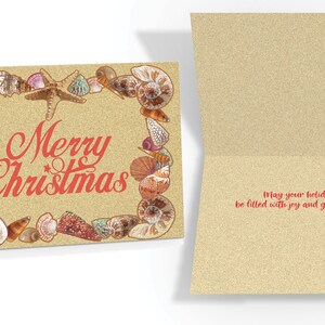 Merry Christmas Seashell Decorated Holiday Card - 12 Holiday Cards & Envelopes- 18087