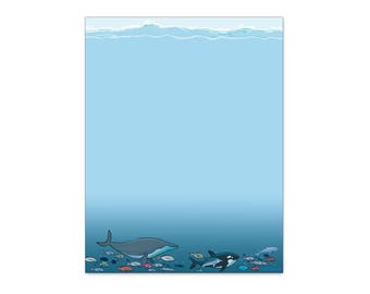 Ocean Stationery - Ocean and Fish  Letterhead -8.5 x 11 inches - 60 Paper Sheets - 6518