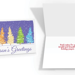 Season&#39;s Greetings Colorful Trees Holiday Card - 12 Holiday Cards & Envelopes- 18076