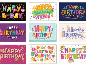 Assorted Happy Birthday Postcard Variety Pack - 36 Postcards, 9 Different Designs, 4 of Each - B17177