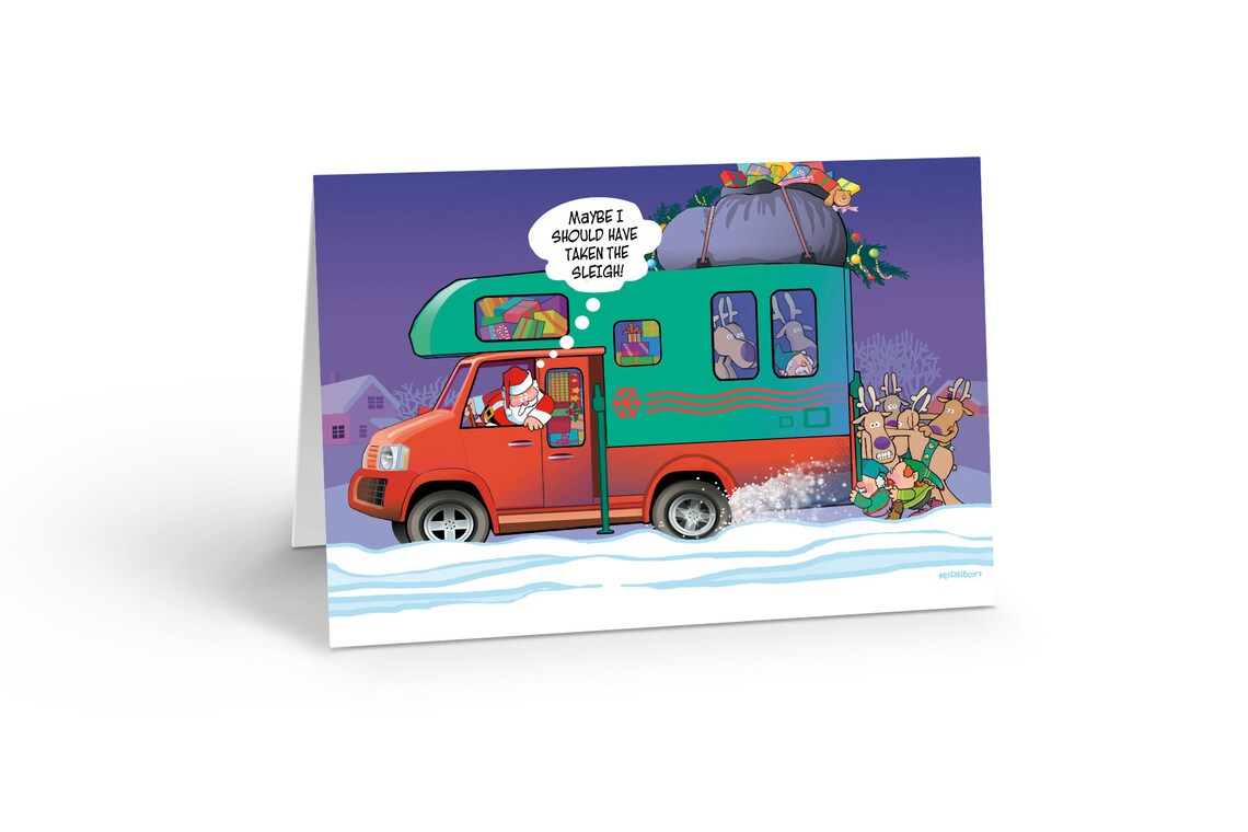Santa Stuck In His RV Christmas Card Set of 18