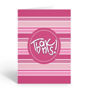 Pink and White Stirped Thank You Note Card - 10 Boxed Cards & Envelopes - Note Card - B14439