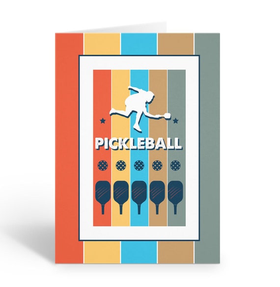 Pickleball Theme - Flat 'Blank' Note Cards w/ Envelopes - Pickleball Icon  On The Front w/ Multi-Color