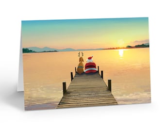 Tarjeta de Navidad Dock Sunset - 18 tarjetas navideñas y sobres -Hermoso atardecer navideño -60037