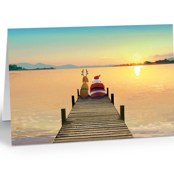 Dock Sunset Christmas Card - 18 Holiday Cards and Envelopes -Beautiful Holiday Sunset  -60037