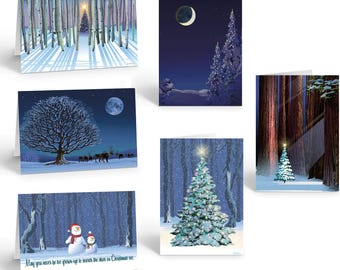 Assorted Christmas Cards Boxed Set, Winter Forest Holiday Designs with Envelopes