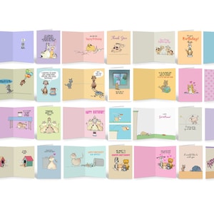 Dog and Cat Funny All Occasion Card  Assortment Cards & Envelopes - Full Color Front and Interior -  744