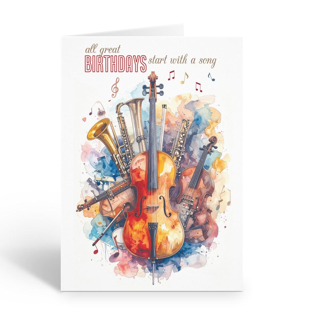 Colorful Instruments Birthday Card - 1 Single Card With Envelope ...
