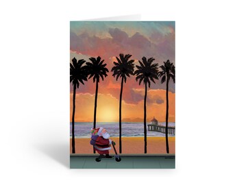 Gorgeous Sunset Boardwalk Holiday Card  - 18 Beach Christmas Cards & 19 Envelopes - 30091