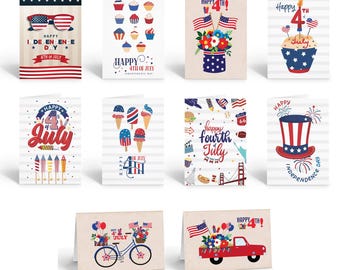 Assorted 4th of July Celebration Cards - 10 Assorted Cards with Envelopes - 4th of July - B18216