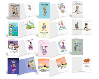Funny Birthday Card Assortment for Women- Full Color Front & Inside! - Bulk Set Birthday Cards - 740