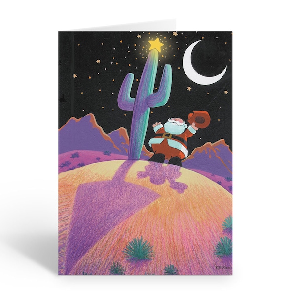 A Colorful Desert with Santa Raising His Cowboy Hat  - 18 Holiday Cards & 19 Envelopes - 40098