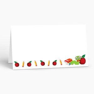 Apple Teacher Border Place Cards - 25 Guest Seating Name Cards - Event Table Tents - Place Cards -B77527