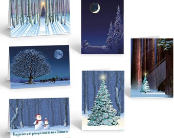 Assorted Christmas Cards | Winter Forest Holiday Boxed Cards | USA Made | 18 Beautiful Christmas Cards & Envelopes- 110