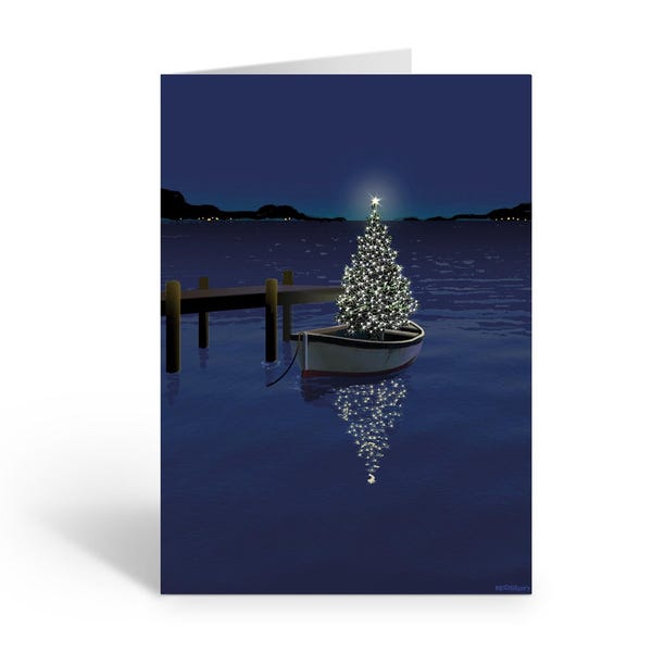 Nautical Christmas Cards - Tree Boat Design, Set of 18 Boating