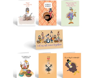 Thanksgiving Card Variety Pack - 14 Funny Thanksgiving Cards & Envelopes - 7 Humorous Thankgiving Designs - 922